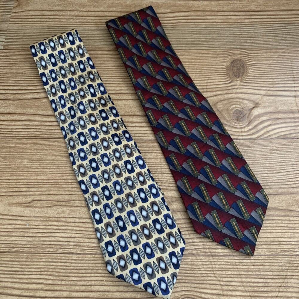 J Z Richards Mens 100% Silk Tie Yellow Blue Handmade In USA for Nordstroms